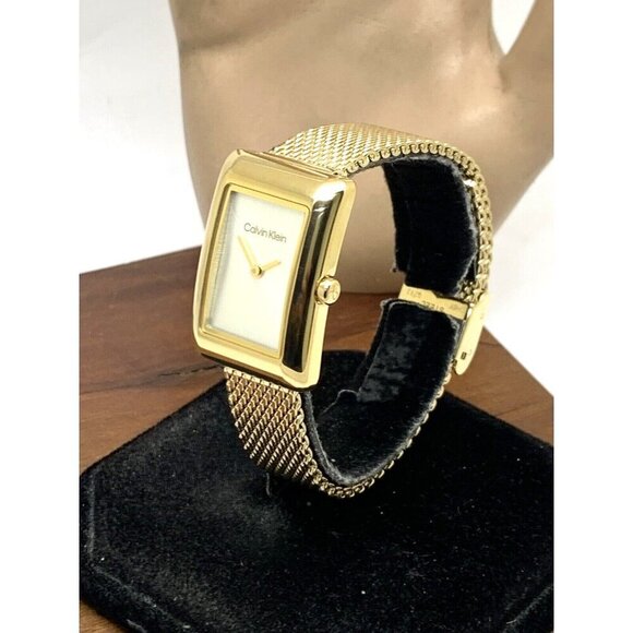 Calvin Klein Women's Watch Silver Dial Quartz Gold Mesh Steel Band Tank … - Picture 13 of 13